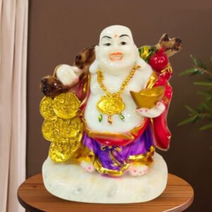 Colorful Laughing Buddha Statue for Prosperity & Luck (Marble) - 10 Inch