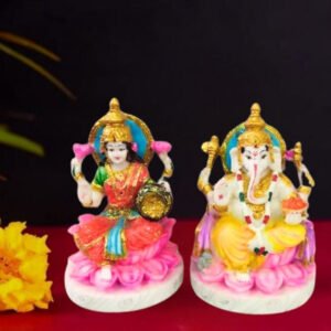 The idol of Lord Laxmi-Ganesh serves as an extraordinary symbol of prosperity (Marble) - 8 inch - Image 1