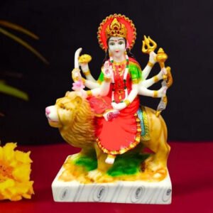 The idol of Maa Durga serves as an extraordinary symbol of prosperity. (Marble) - 11 inch - Image 1