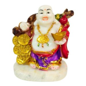 Colorful Laughing Buddha Statue for Prosperity & Luck (Marble) - 10 Inch - Image 2