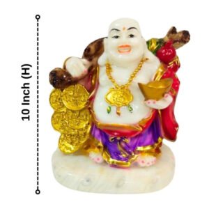 Colorful Laughing Buddha Statue for Prosperity & Luck (Marble) - 10 Inch - Image 3