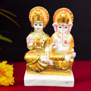 The idol of Lord Laxmi-Ganesh serves as an extraordinary symbol of prosperity (Marble) - 6 inch - Image 1