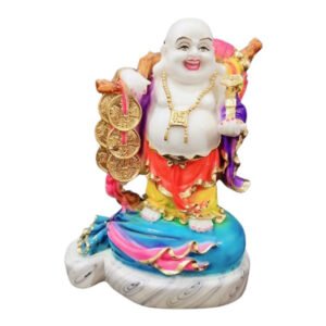 Colorful Laughing Buddha Statue for Prosperity & Luck (Marble) - 18 Inch - Image 2