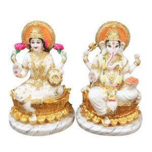 The idol of Lord Laxmi-Ganesh serves as an extraordinary symbol of prosperity (Marble) - 15 inch - Image 2