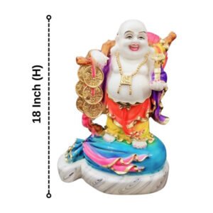 Colorful Laughing Buddha Statue for Prosperity & Luck (Marble) - 18 Inch - Image 3