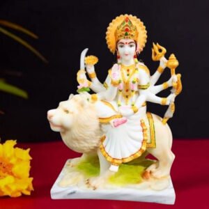 The idol of Maa Durga serves as an extraordinary symbol of prosperity. (Marble) - 11 inch - Image 1