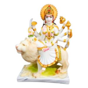 The idol of Maa Durga serves as an extraordinary symbol of prosperity. (Marble) - 11 inch - Image 2