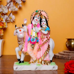 Radha Krishna Marble Divine Idol With Golden Foil Work - 9 Inch - Image 1