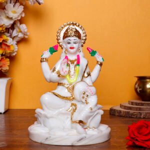 Divine Marble Goddess Maa Laxmi Idol – 9 Inch Showpiece for Study Room, Home & Office - Image 1