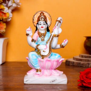 Divine Marble Saraswati Idol – 7 Inch Showpiece for Study Room, Home & Office