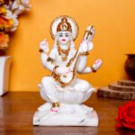 Divine Marble Saraswati Idol – 7 Inch Showpiece for Study Room, Home & Office