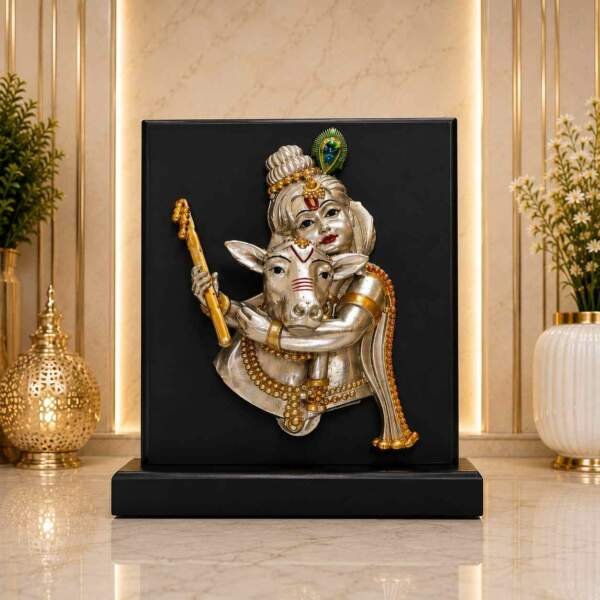 Krishna with Cow Gold resin gift idol - view 2 | GW Creations
