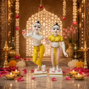 Jugal Jodi Radha & Krishna Idol (Yellow) – 12 Inch Marble Statue | Diwali & Janmashtami Gift