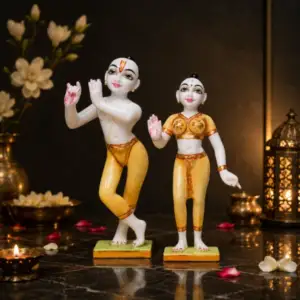 Jugal Jodi Radha & Krishna Idol (Yellow) – 9 Inch Marble Statue | Diwali & Janmashtami Gift - Image 2