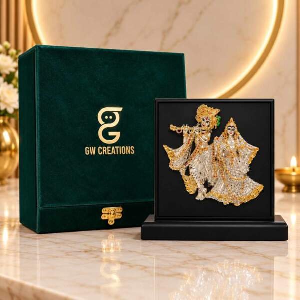 Radha Krishna Gold resin gift idol - view 1 | GW Creations