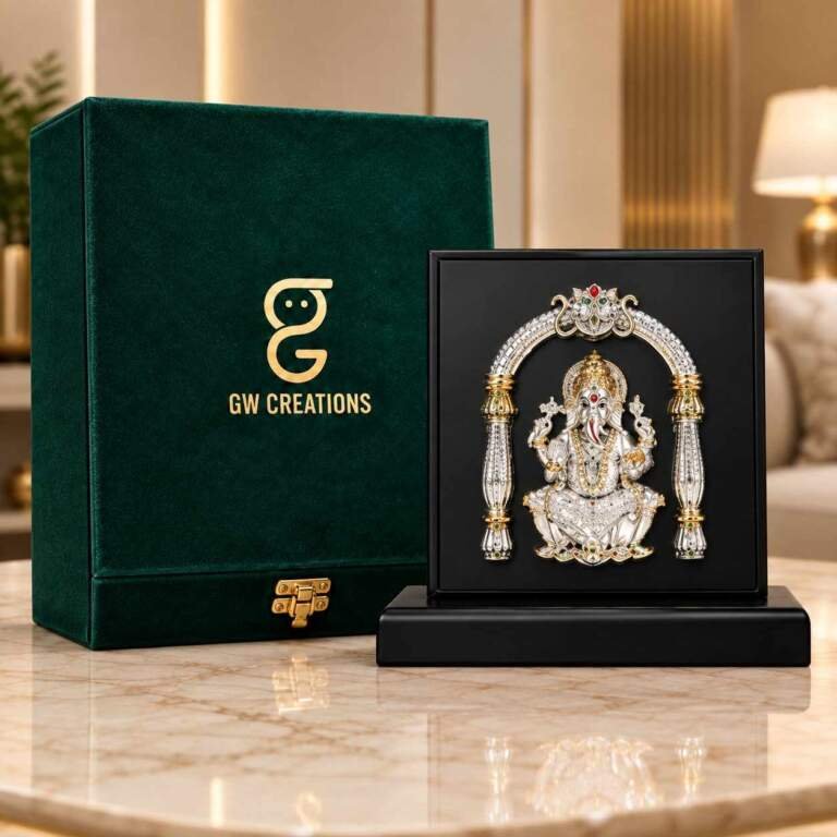 Lord Ganesha Idol (Gold) – 8 Inch Silver & Gold Plated Resin Statue | Diwali & Festival Gift
