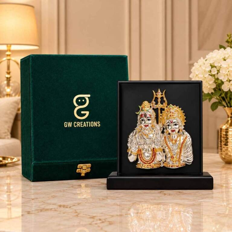 Shiv Parivar Idol (Gold) – 8 Inch Silver & Gold Plated Resin Statue | Diwali & Festival Gift