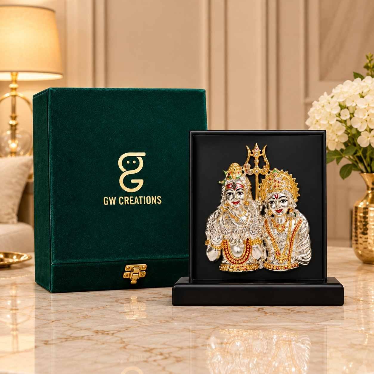 Shiv Parivar Idol (Gold) – 8 Inch Silver & Gold Plated Resin Statue | Diwali & Festival Gift