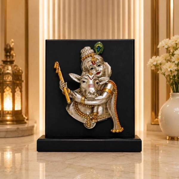 Krishna with Cow Multicolor resin gift idol - view 4 | GW Creations