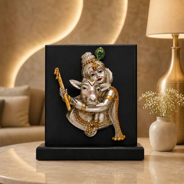 Krishna with Cow Gold resin gift idol - view 4 | GW Creations