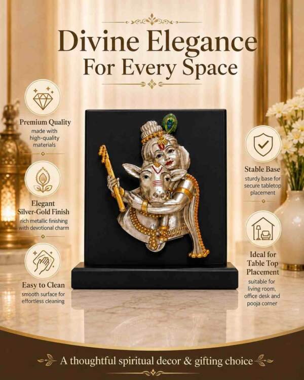 Krishna with Cow Gold resin gift idol - view 5 | GW Creations