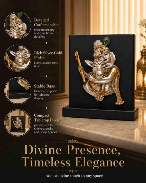 Krishna with Cow Gold resin gift idol - view 6 | GW Creations