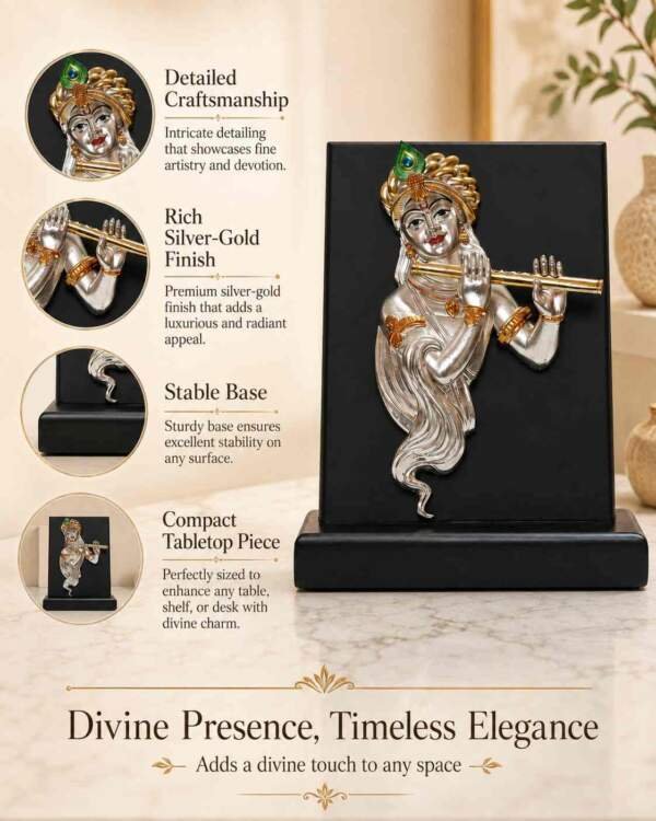 Flute Krishna Gold resin gift idol - view 5 | GW Creations