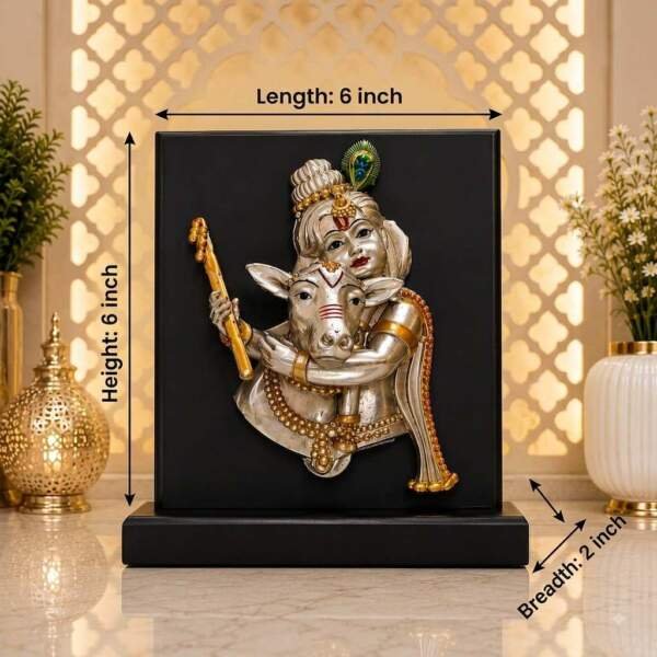 Krishna with Cow Gold resin gift idol - view 8 | GW Creations