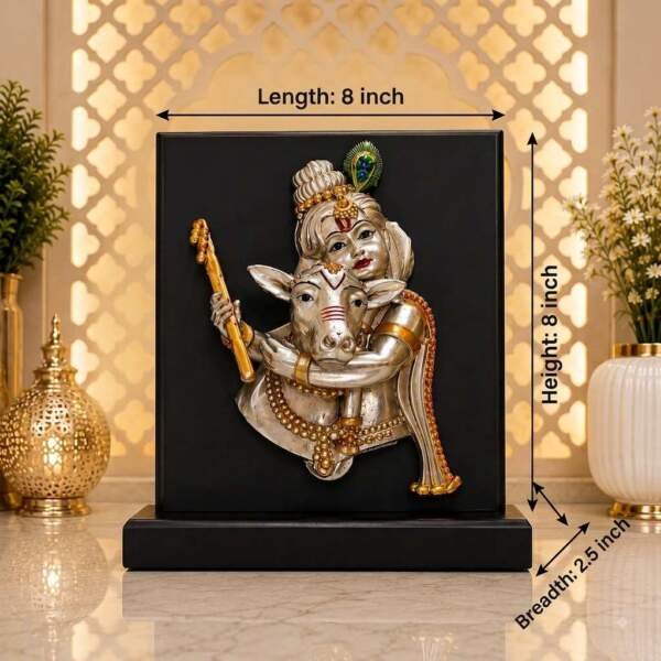 Krishna with Cow Gold resin gift idol - view 8 | GW Creations