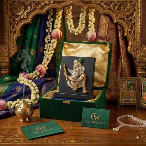 Krishna with Cow Gold resin gift idol - view 8 | GW Creations