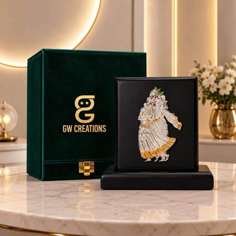Radha Krishna Idol (Black And Gold) – 4 Inch Silver & Gold Plated Resin Statue | Diwali & Festival Gift