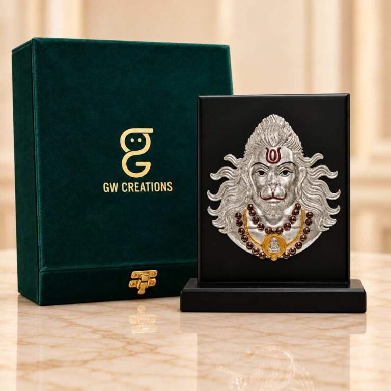 Hanuman Face Idol (Multicolor) – 8 Inch Silver & Gold Plated Resin Statue | Diwali & Festival Gift